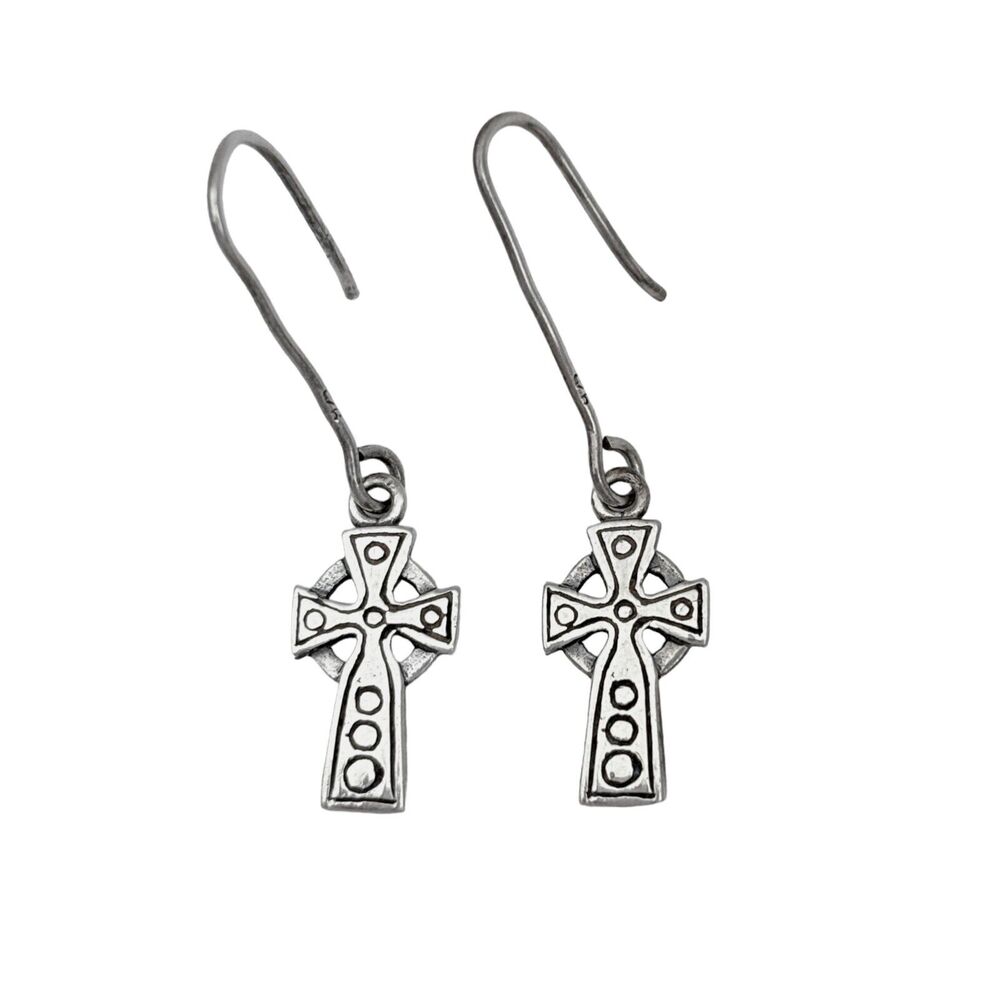 Vintage Sterling Silver 925 Celtic Cross Dangle Earrings